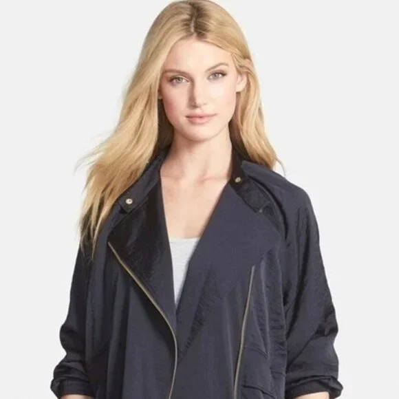 MICHAEL KORS Asymmetrical Oversized Zipper Front NAVY Jacket ( LARGE ) NWT  $160 - Picture 2 of 7